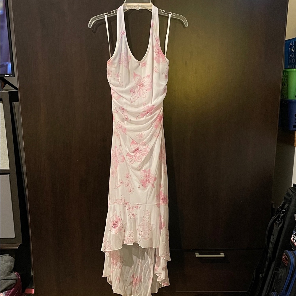 Elegant Pink Floral Halter Dress